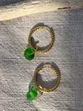 Green Seaglass Hammered Hoops
